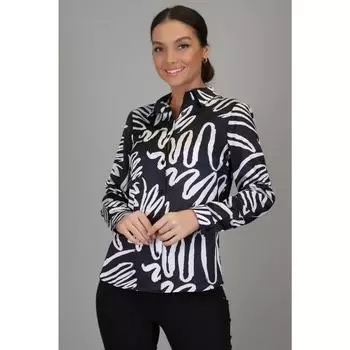 Женская рубашка с длинным рукавом из лайкры и атласа с черно-белым рисунком DK 1001