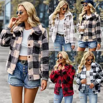 Женская рубашка с длинным рукавом, клетчатая повседневная твидовая рубашка на пуговицах, топы для бойфренда, куртка, пальто M чёрный