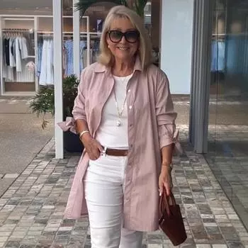 Женская рубашка с длинным рукавом, лацканами, пуговицами, планкой, однотонная, свободного кроя, рубашка средней длины, повседневная, для свиданий, вечеринок, офиса, уличная одежда S розовый