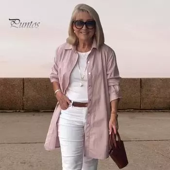 Женская рубашка с длинным рукавом, лацканами, пуговицами, планкой, однотонная, свободного кроя, рубашка средней длины, повседневная, для свиданий, вечеринок, офиса, уличная одежда S розовый