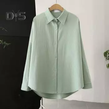 Женская рубашка с длинным рукавом, однотонная блузка с пуговицами на лацканах, дышащая повседневная рубашка свободного кроя для работы, повседневной жизни, путешествий M хаки