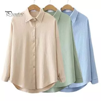 Женская рубашка с длинным рукавом, однотонная блузка с пуговицами на лацканах, дышащая повседневная рубашка свободного кроя для работы, повседневной жизни, путешествий M зелёный