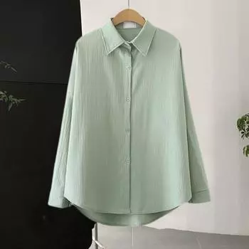 Женская рубашка с длинным рукавом, однотонная блузка с пуговицами на лацканах, дышащая повседневная рубашка свободного кроя для работы, повседневной жизни, путешествий M зелёный