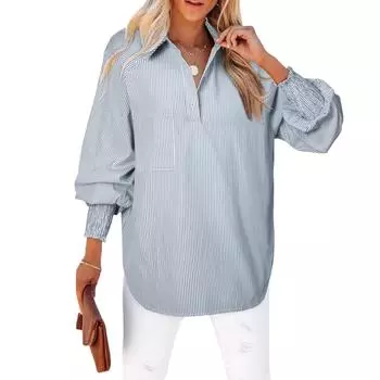 Женская рубашка с длинным рукавом, однотонная, в полоску, повседневный свободный топ XXL