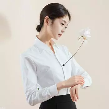 Женская рубашка с длинным рукавом OL Slim Fit Professional Workwear Хлопковая повседневная рубашка с V-образным вырезом 35