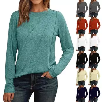 Женская рубашка с длинным рукавом, плиссированная, с круглым вырезом, повседневные свободные модные топы L бежевый