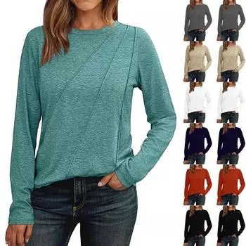 Женская рубашка с длинным рукавом, плиссированная, с круглым вырезом, повседневные свободные модные топы XL