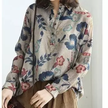 Женская рубашка с длинным рукавом, праздничная рабочая рубашка, туника, модные топы, блузка с цветочным принтом, большие размеры S