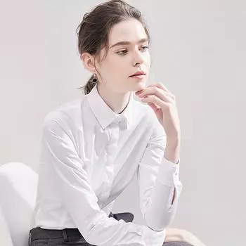 Женская рубашка с длинным рукавом, приталенная, разглаживающая, для бизнеса, для поездок на работу, рабочая одежда, однотонная рубашка на пуговицах 35 белый