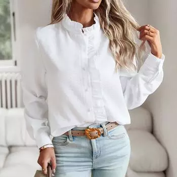 Женская рубашка с длинным рукавом в полоску, модный темпераментный топ S белый