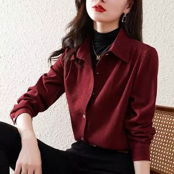 Женская рубашка с длинным рукавом в стиле ретро в гонконгском стиле с начесом - новый многослойный топ на осень 2022 года M верблюд
