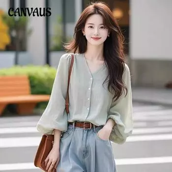 Женская рубашка с длинным рукавом, весна-осень, блузка, повседневная мода, топы с V-образным вырезом M