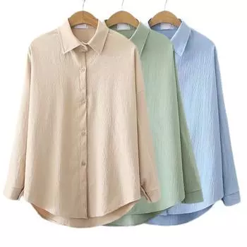 Женская рубашка с длинным рукавом Yousheng, однотонная блузка с пуговицами и лацканами, дышащая повседневная рубашка свободного кроя для работы, повседневной жизни, путешествий M хаки