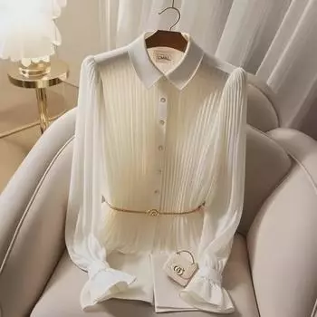 Женская рубашка с длинными рукавами белого цвета во французском стиле, ранняя осень 2024 г. L абрикосовый