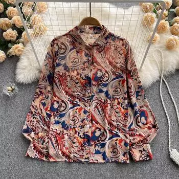 Женская рубашка с длинными рукавами и цветочным принтом RUGOD, весна 2022, новая корейская версия, модный универсальный свободный трендовый топ
