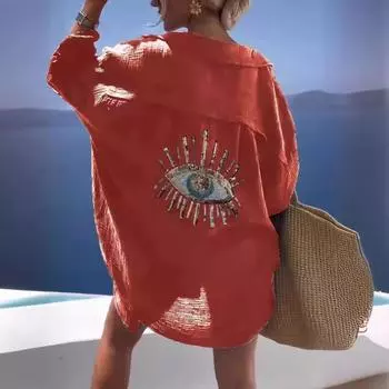 Женская рубашка с длинными рукавами и лацканами из хлопка и льна, повседневная модная рубашка на весну и лето S чёрный