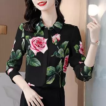 Женская рубашка с длинными рукавами и лацканами, повседневная, удобная, с принтом, весна-осень, четыре сезона, тонкий срез, большой размер 4XL белый