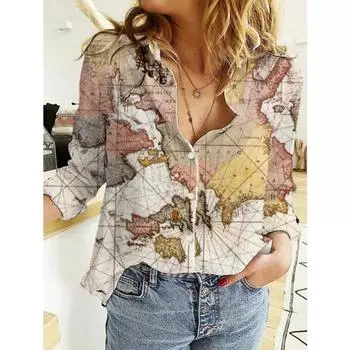 Женская рубашка с длинными рукавами и принтом, свободный воротник, женская рубашка-кардиган S зелёный