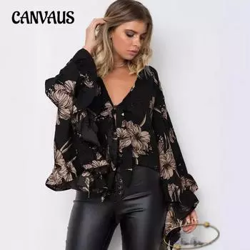 Женская рубашка с длинными рукавами и принтом на весну и осень S чёрный