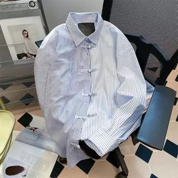 Женская рубашка с длинными рукавами и пряжкой в полоску, корейская простая универсальная женская блузка, весна-осень, свободный повседневный топ M