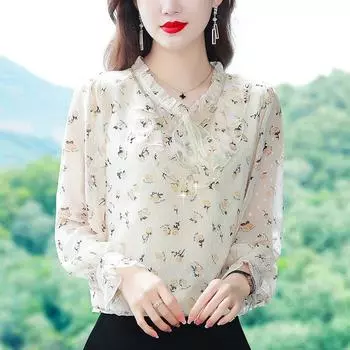 Женская рубашка с длинными рукавами и V-образным вырезом на весну и осень, свободная тонкая блузка с эффектом старения 5XL