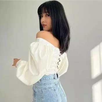 Женская рубашка с длинными рукавами, квадратным вырезом, бретелями и топом с ромбовидным узором «елочка», открывающим талию S белый