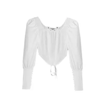 Женская рубашка с длинными рукавами, квадратным вырезом, бретелями и топом с ромбовидным узором «елочка», открывающим талию L белый