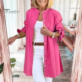 Женская рубашка с длинными рукавами, однотонная, свободного кроя, с круглым вырезом, средней длины, для работы, вечеринок, отпуска M жёлтый