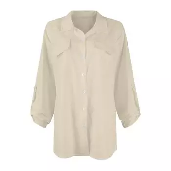 Женская рубашка с длинными рукавами, повседневный модный топ с принтом на пуговицах, кардиган с нагрудным карманом S