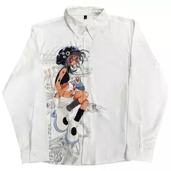 Женская рубашка с длинными рукавами в стиле ретро с принтом мультфильмов в стиле Харадзюку для улицы и Европы и Америки S