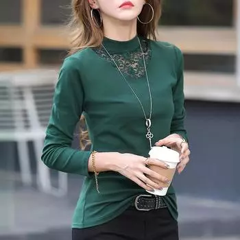 Женская рубашка с длинными рукавами, весенняя водолазка, хлопковый пуловер с вышивкой Za, женские осенние женские топы больших размеров S чёрный