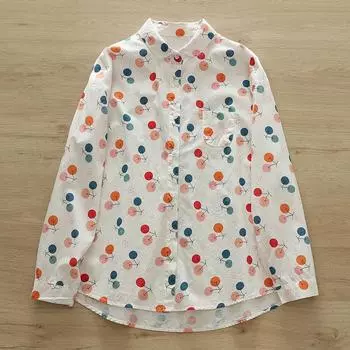 Женская рубашка с фруктовым принтом, блузки с длинными рукавами, отложной воротник, свободные женские топы, хлопковая женская одежда, весенне-осенние новости one size белый