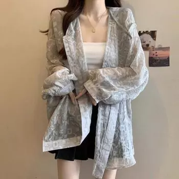 Женская рубашка с капюшоном с принтом и длинными рукавами, летняя тонкая солнцезащитная женская блузка, корейский свободный повседневный топ M чёрный