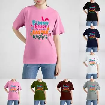 Женская рубашка с коротким рукавом и принтом в виде Пасхи, свободный топ XXL винный