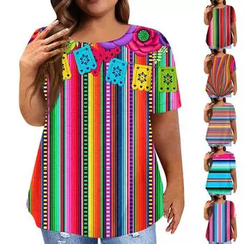 Женская рубашка с коротким рукавом, круглая шея, футболка больших размеров, повседневные топы с принтом ко Дню святого Валентина XL оранжевый