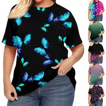 Женская рубашка с коротким рукавом, круглый вырез, футболка больших размеров, повседневные топы с принтом