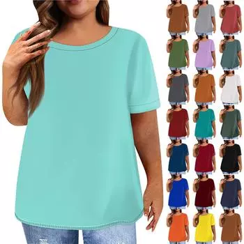 Женская рубашка с коротким рукавом, круглый вырез, футболка больших размеров, однотонные повседневные топы L армия зеленый