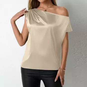 Женская рубашка с коротким рукавом, свободный атласный топ, тисненый кружевной топ с V-образным вырезом и шелковой подкладкой S белый