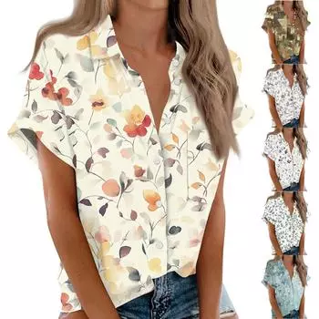 Женская рубашка с короткими рукавами, повседневный модный топ на пуговицах с принтом, кардиган с нагрудным карманом M