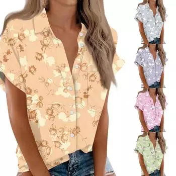 Женская рубашка с короткими рукавами, повседневный модный топ на пуговицах с принтом, кардиган с нагрудным карманом M розовый