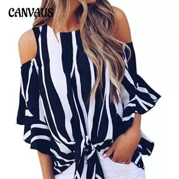 Женская рубашка с круглым вырезом без бретелек, расклешенная, в вертикальную полоску, повседневный топ S чёрный