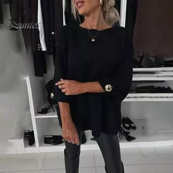 Женская рубашка с круглым вырезом, длинный рукав, повседневный свитер, куртка с яркими манжетами на пуговицах, свободный трикотажный топ для повседневной носки S серый