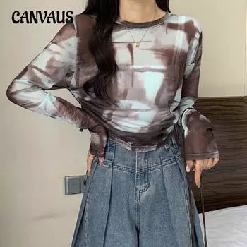 Женская рубашка с круглым вырезом и короткими рукавами, с принтом тай-дай One Size