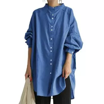 Женская рубашка с круглым вырезом и манжетами большого размера, длинная однобортная рубашка на пуговицах, длинная женская рубашка L кофейный