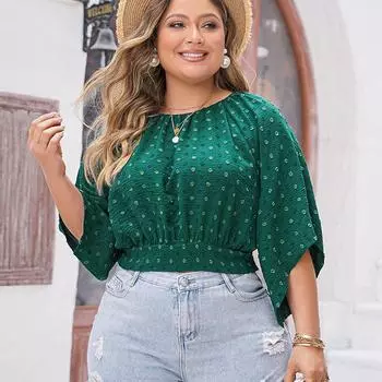 Женская рубашка с круглым вырезом и однотонным принтом, черная футболка с короткими рукавами и вырезом на талии, повседневная свободная дышащая летняя рубашка, топ для работы и отдыха XL зелёный