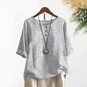 Женская рубашка с круглым вырезом и пуговицами, с половиной рукавом, тонкая рубашка в стиле ретро с 3D вырезом и цветочным принтом, топ, уличная одежда 3XL коричневый