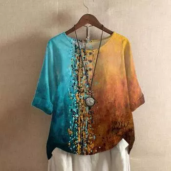 Женская рубашка с круглым вырезом и пуговицами, с коротким рукавом, тонкая 3D вырезка, летняя рубашка в стиле ретро с цветочным принтом, топ, уличная одежда 2XL коричневый