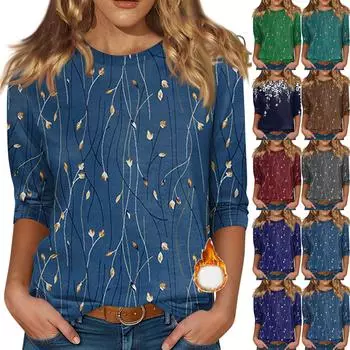 Женская рубашка с круглым вырезом и рукавом 3/4, симпатичный принт, верхняя одежда S