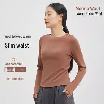 Женская рубашка с круглым вырезом из мериносовой шерсти и немецкого бархата — А-образная строчка и утолщенная ткань, украшающая кожу XL