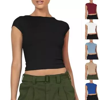 Женская рубашка с круглым вырезом, рабочая футболка без рукавов, летний повседневный свободный топ и майка. XS чёрный